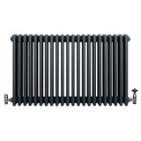 Traditional 4 Column Radiator & Valves - 600 x 1010mm - Anthracite Grey