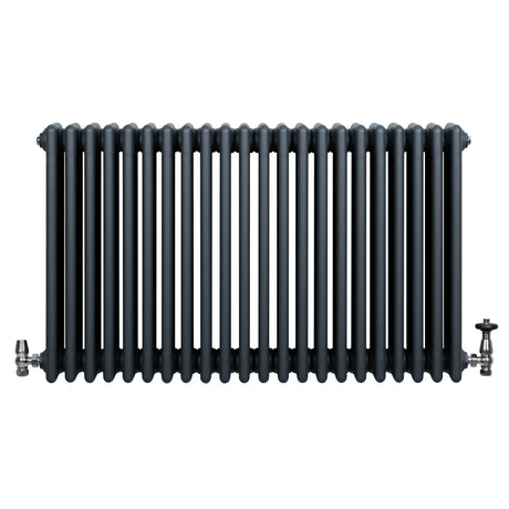 Traditional 4 Column Radiator & Valves - 600 x 1010mm - Anthracite Grey