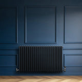 Traditional 4 Column Radiator & Valves - 600 x 1010mm - Anthracite Grey