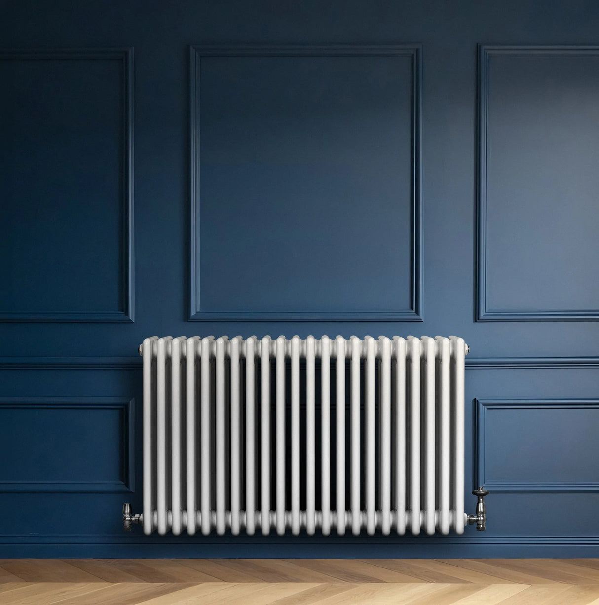Traditional 4 Column Radiator & Valves - 600 x 1010mm - White