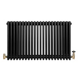 Traditional 4 Column Radiator & Valves - 600 x 1010mm - Black