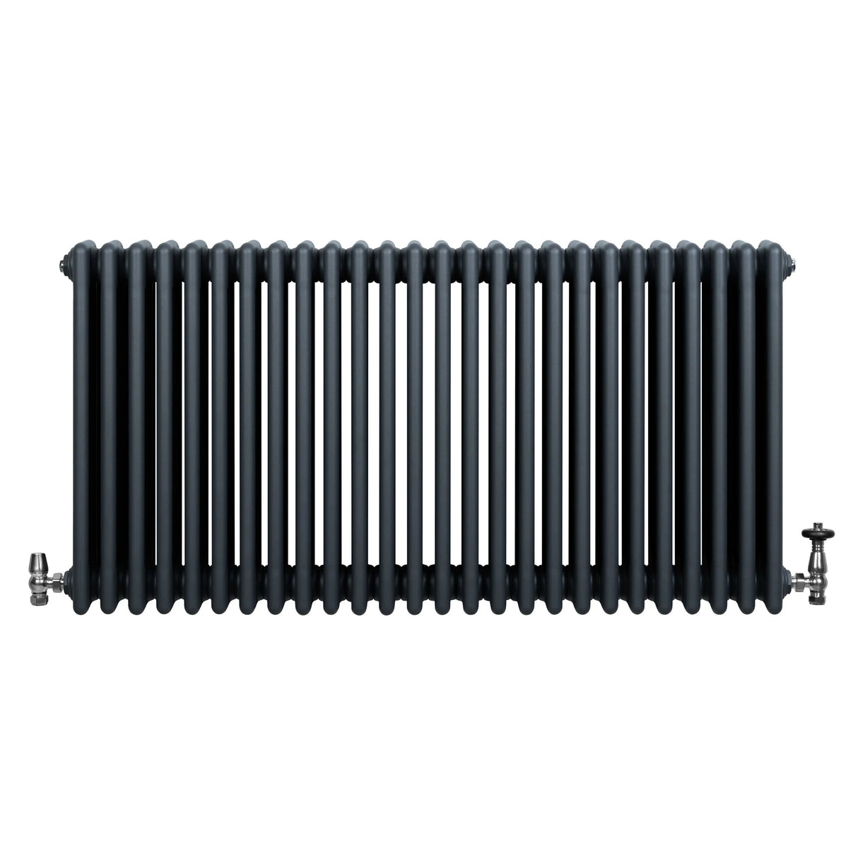 Traditional 4 Column Radiator & Valves - 600 x 1190mm - Anthracite Grey