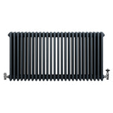 Traditional 4 Column Radiator & Valves - 600 x 1190mm - Anthracite Grey