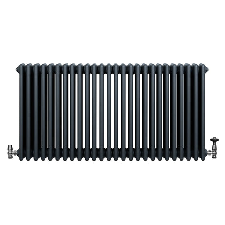 Traditional 4 Column Radiator & Valves - 600 x 1190mm - Anthracite Grey
