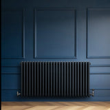 Traditional 4 Column Radiator & Valves - 600 x 1190mm - Anthracite Grey