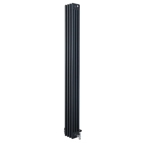 Traditional 4 Column Radiator & Valves - 1800 x 200mm - Anthracite Grey