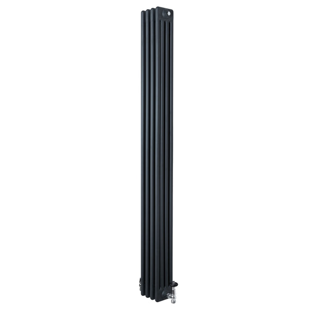 Traditional 4 Column Radiator & Valves - 1800 x 200mm - Anthracite Grey