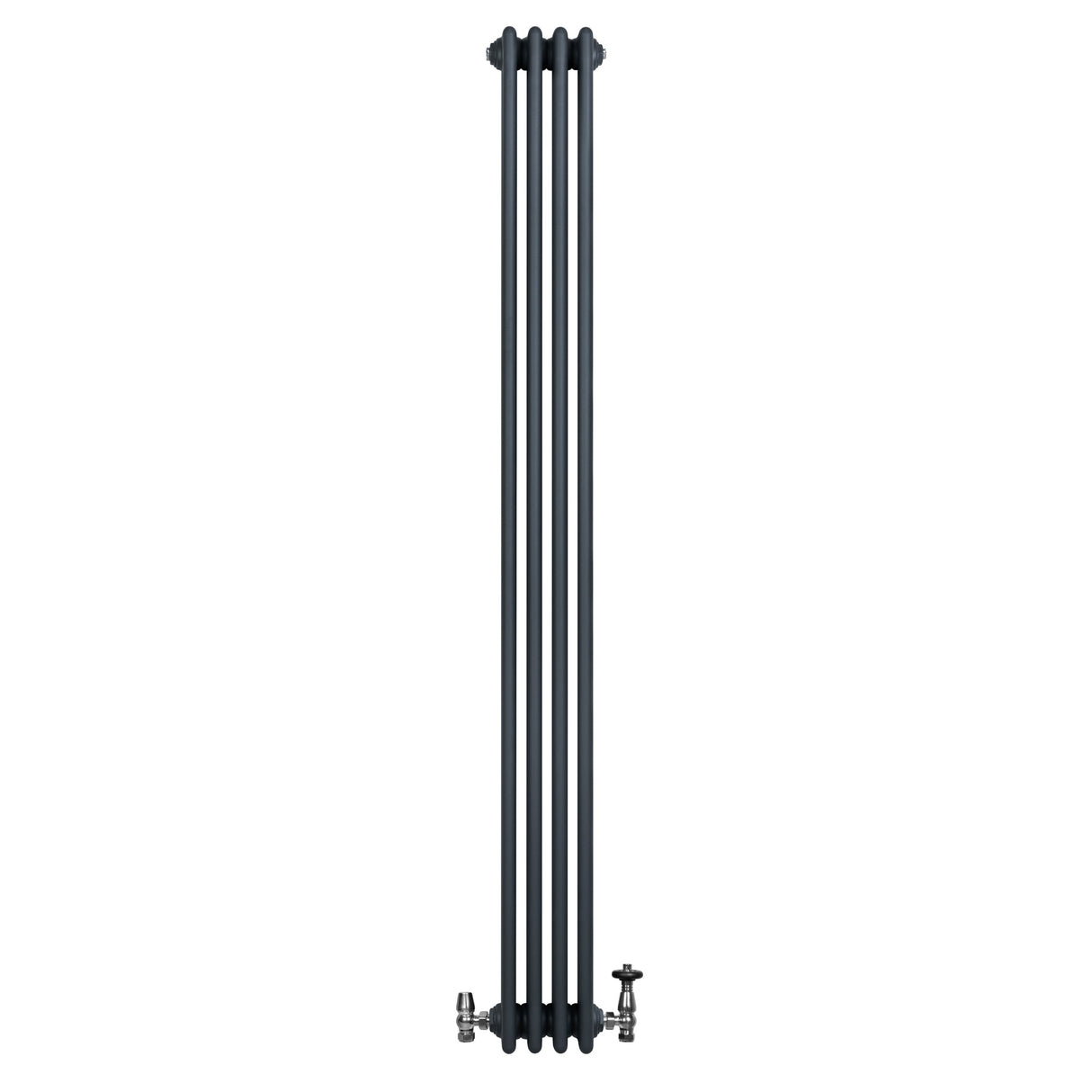 Traditional 4 Column Radiator & Valves - 1800 x 200mm - Anthracite Grey