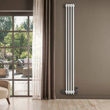 Traditional 4 Column Radiator & Valves - 1800 x 200mm -  White