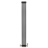 Traditional 4 Column Radiator & Valves - 1800 x 200mm -  Black