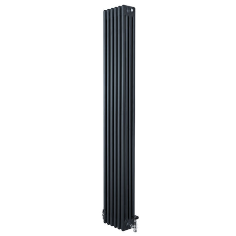 Traditional 4 Column Radiator & Valves - 1800 x 290mm - Anthracite Grey