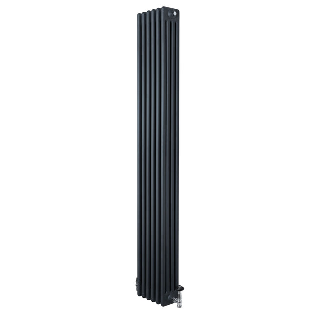 Traditional 4 Column Radiator & Valves - 1800 x 290mm - Anthracite Grey