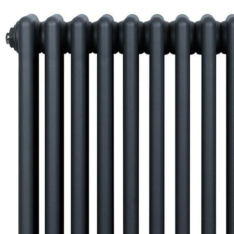 Traditional 4 Column Radiator & Valves - 1800 x 290mm - Anthracite Grey