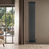 Traditional 4 Column Radiator & Valves - 1800 x 290mm - Anthracite Grey