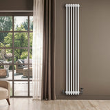 Traditional 4 Column Radiator & Valves - 1800 x 290mm - White