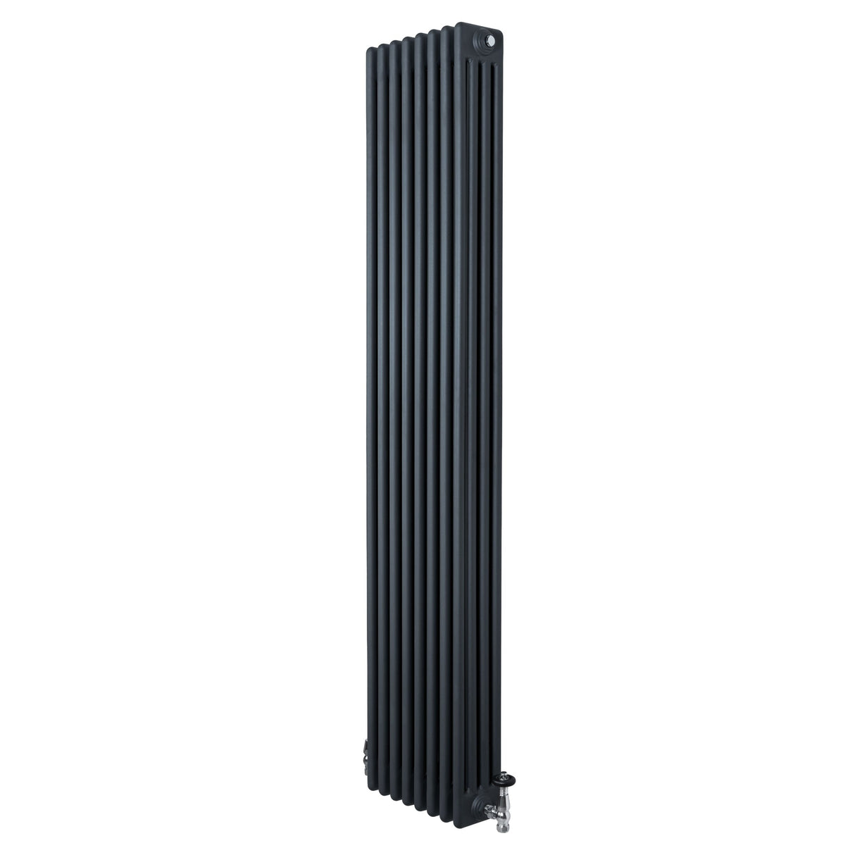 Traditional 4 Column Radiator & Valves - 1800 x 380mm - Anthracite Grey