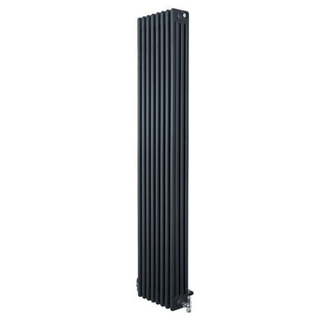 Traditional 4 Column Radiator & Valves - 1800 x 380mm - Anthracite Grey