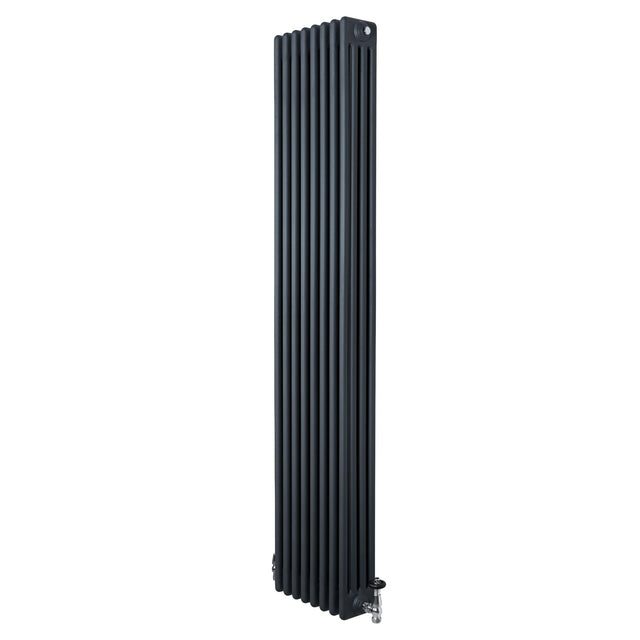 Traditional 4 Column Radiator & Valves - 1800 x 380mm - Anthracite Grey