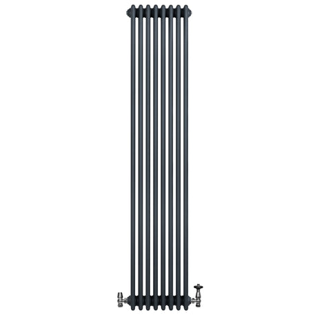 Traditional 4 Column Radiator & Valves - 1800 x 380mm - Anthracite Grey