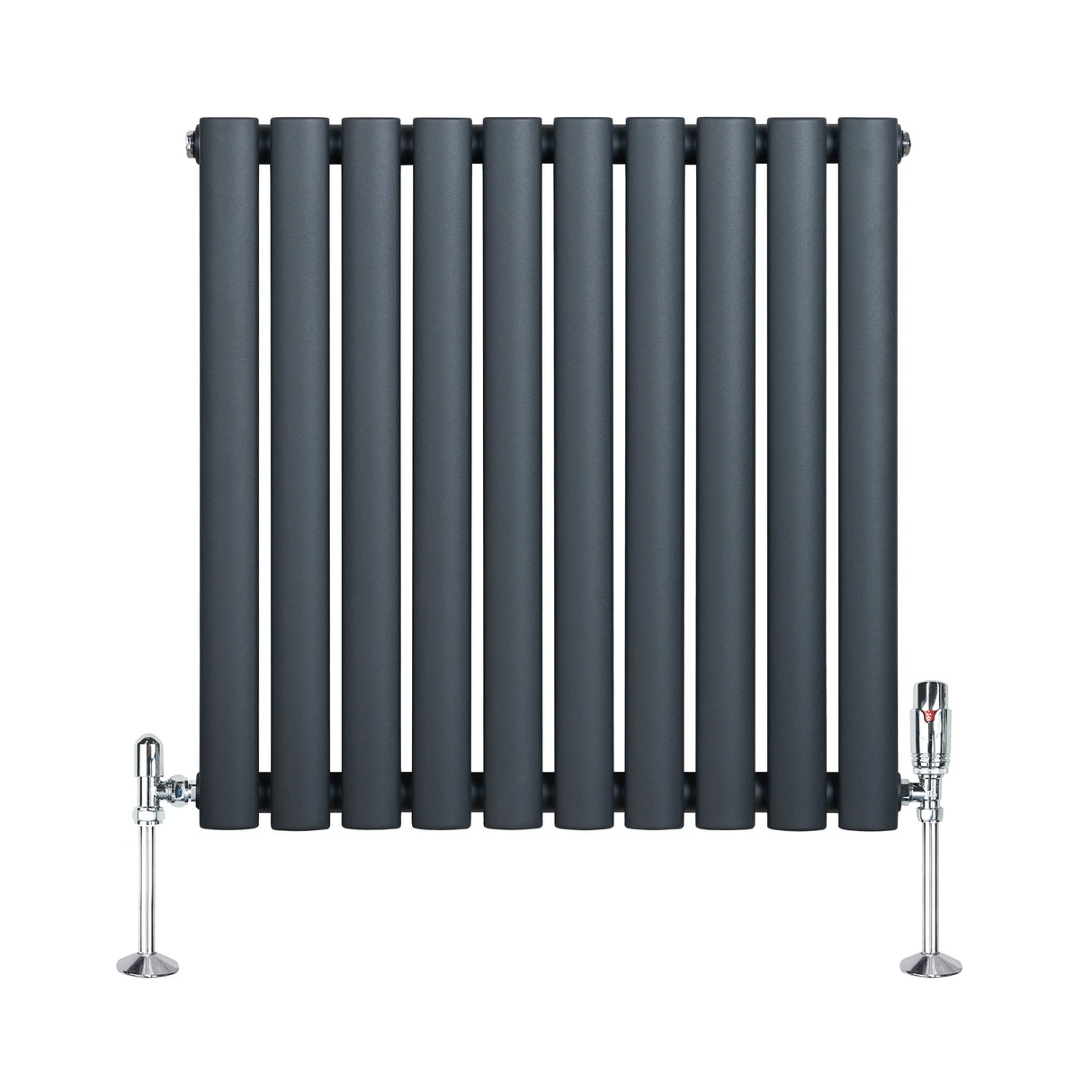 Oval Single Column Radiator & Valves  600mm x 600mm  Anthracite Grey