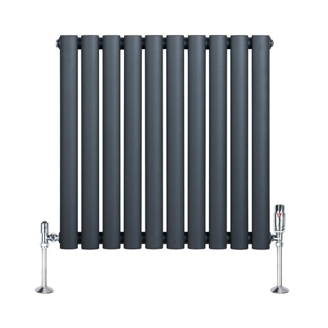 Oval Single Column Radiator & Valves  600mm x 600mm  Anthracite Grey