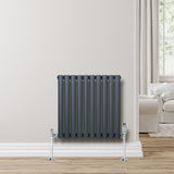 Oval Single Column Radiator & Valves  600mm x 600mm  Anthracite Grey