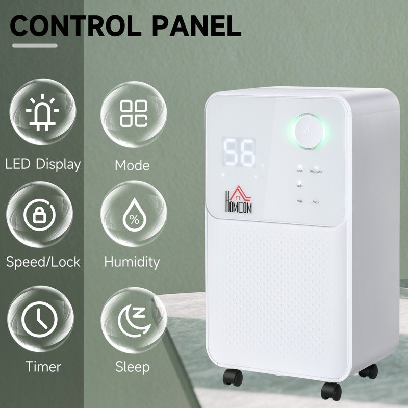 HOMCOM 12L/Day Dehumidifier for Home, Laundry Room, Bedroom, Basement, Electric Moisture Air De-Humidifier with 4 Modes, Continuous Drainage, 24H Timer, Digital Humidity Display