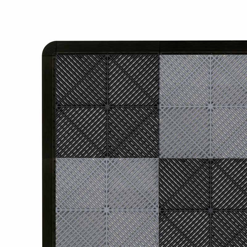 Vented Garage Floor Tiles With Edges  60 Black & 60 Grey