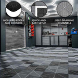 Vented Garage Floor Tiles With Edges  60 Black & 60 Grey