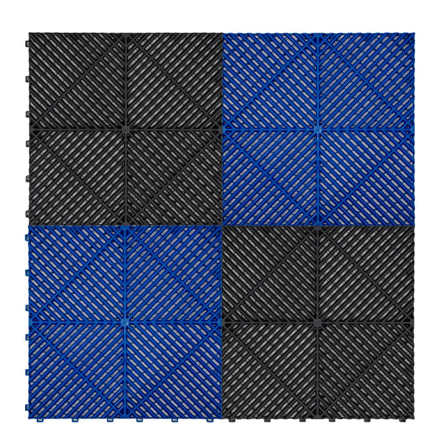 Vented Garage Floor Tiles With Edges  60 Black & 60 Blue