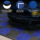 Vented Garage Floor Tiles With Edges  60 Black & 60 Blue