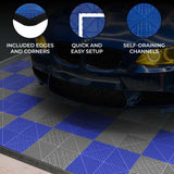 Vented Garage Floor Tiles With Edges  120 Grey & 120 Blue