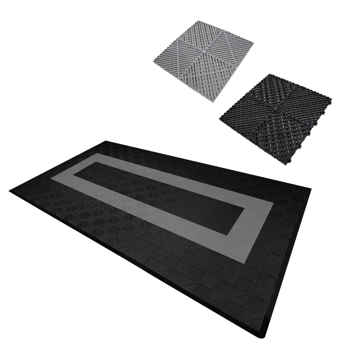 Vented Garage Floor Tiles With Edges  90 Black & 30 Grey