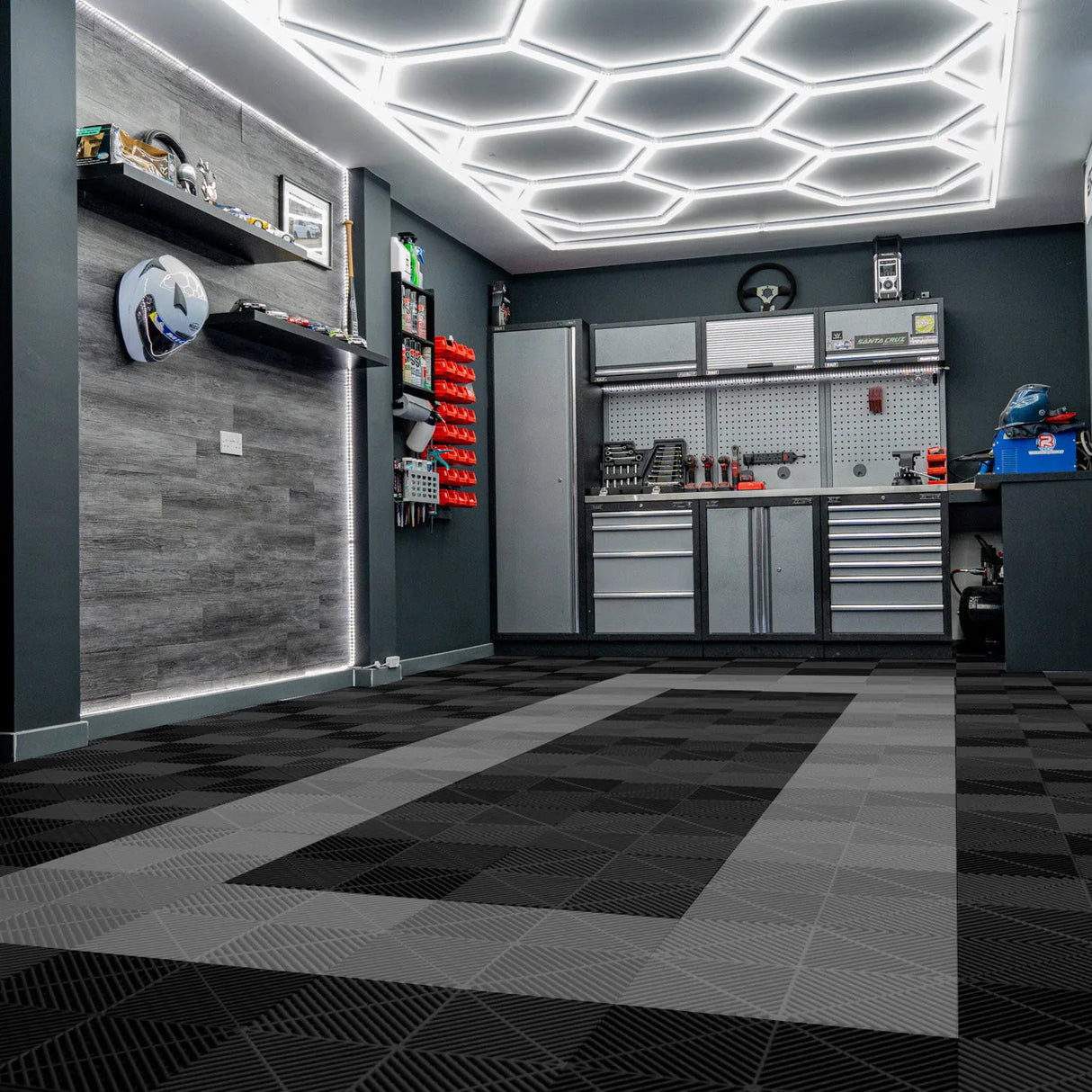 Vented Garage Floor Tiles With Edges  90 Black & 30 Grey