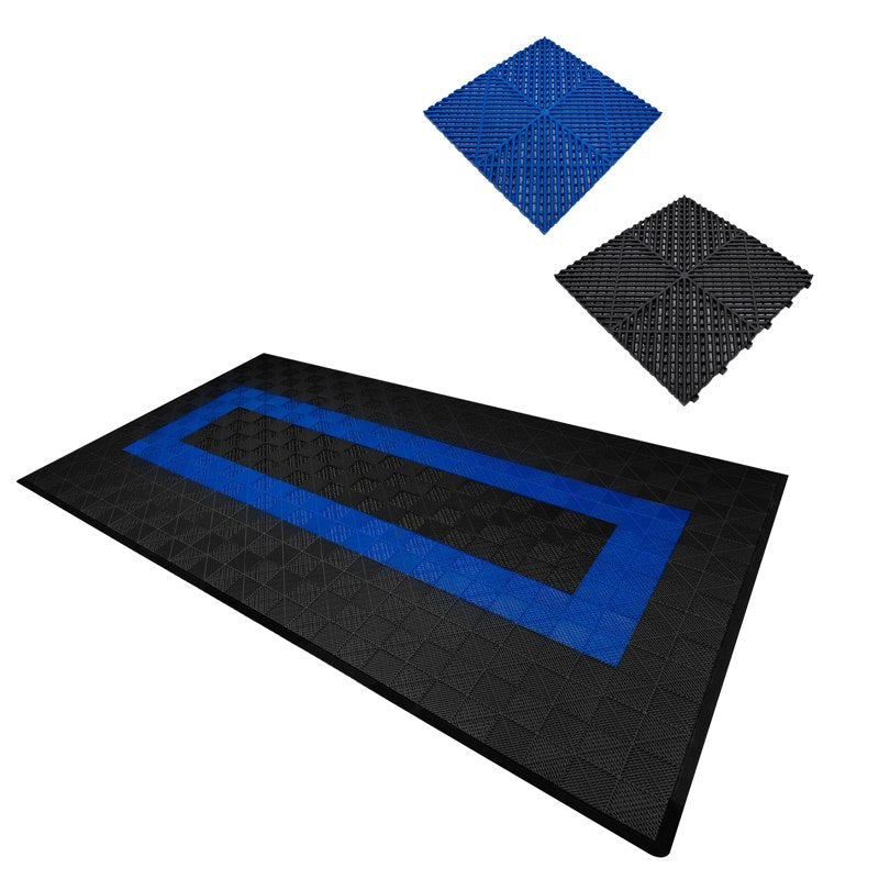 Vented Garage Floor Tiles With Edges  90 Black & 30 Blue