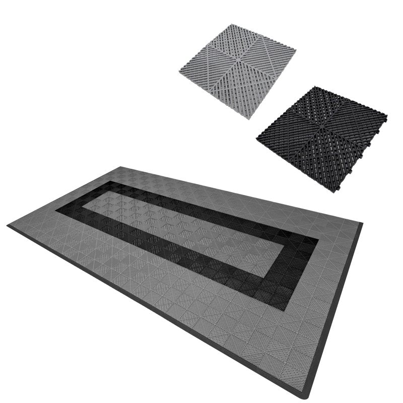 Vented Garage Floor Tiles With Edges  90 Grey & 30 Black