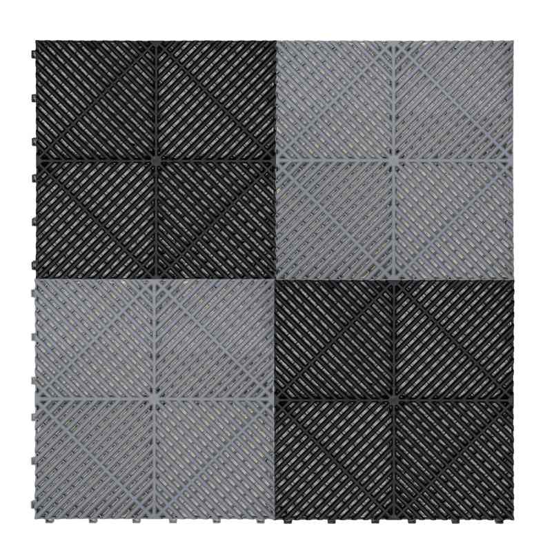 Vented Garage Floor Tiles With Edges  90 Grey & 30 Black