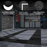 Vented Garage Floor Tiles With Edges  90 Grey & 30 Black