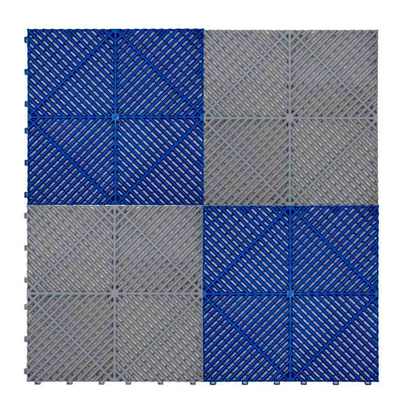 Vented Garage Floor Tiles With Edges  90 Grey & 30 Blue