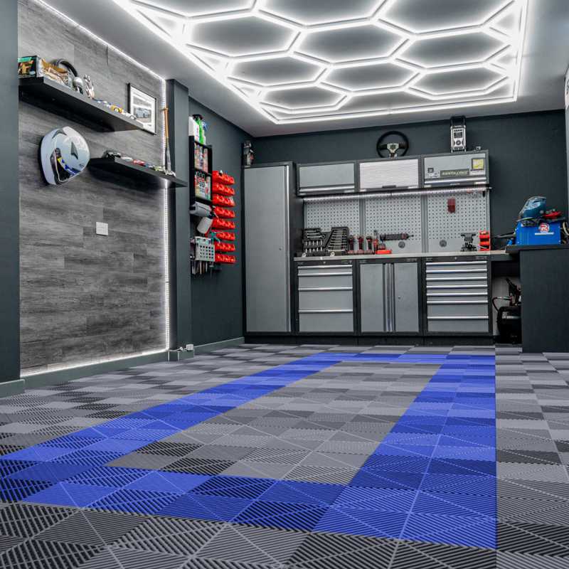 Vented Garage Floor Tiles With Edges  90 Grey & 30 Blue