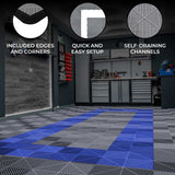 Vented Garage Floor Tiles With Edges  165 Grey & 60 Blue