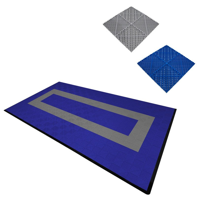 Vented Garage Floor Tiles With Edges  90 Blue & 30 Grey