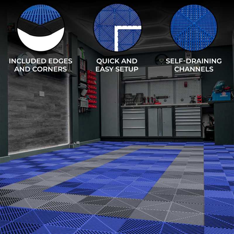 Vented Garage Floor Tiles With Edges  90 Blue & 30 Grey