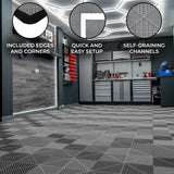 Vented Garage Floor Tiles x 225 With Edges - Grey