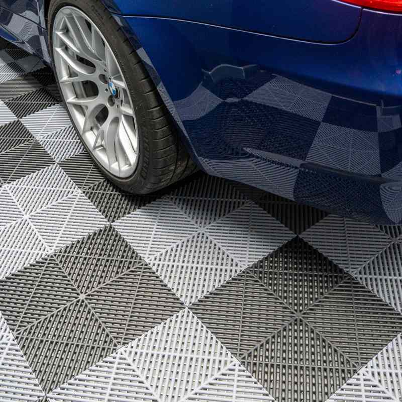 Vented Garage Floor Tiles With Edges  120 Black & 120 Grey