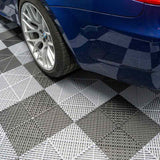 Vented Garage Floor Tiles With Edges  120 Black & 120 Grey