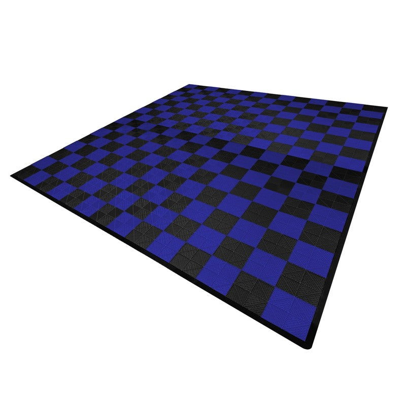 Vented Garage Floor Tiles With Edges  120 Black & 120 Blue