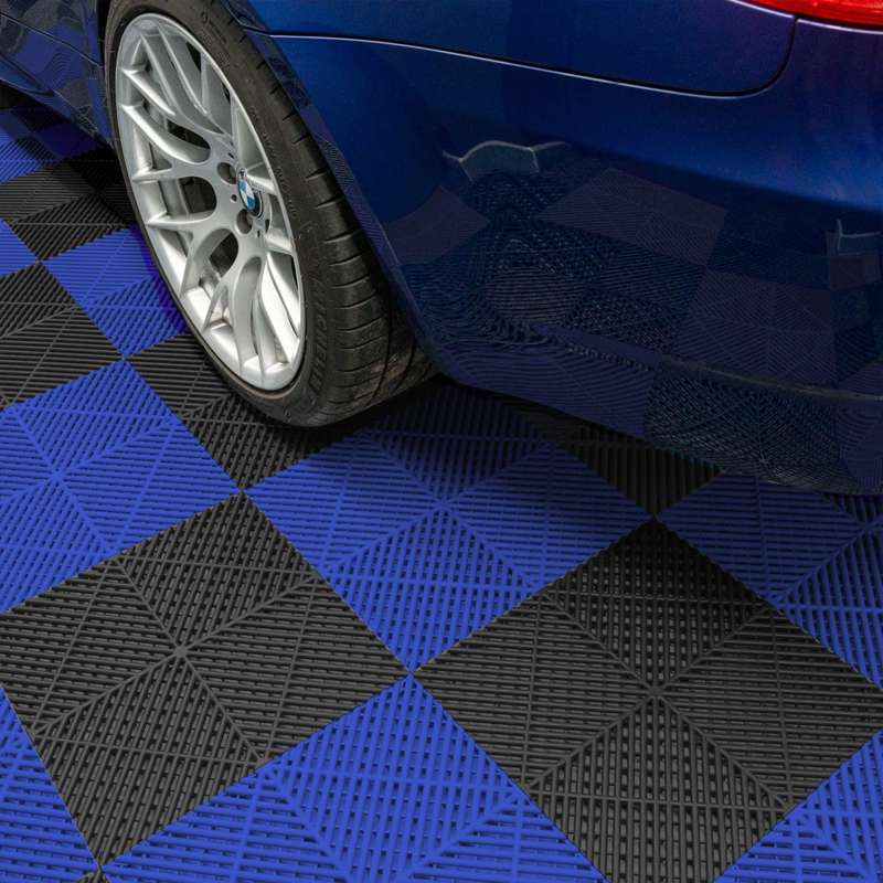 Vented Garage Floor Tiles With Edges  120 Black & 120 Blue