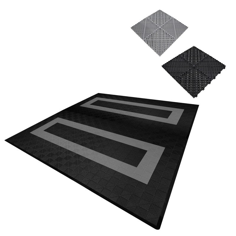 Vented Garage Floor Tiles With Edges  165 Black & 60 Grey