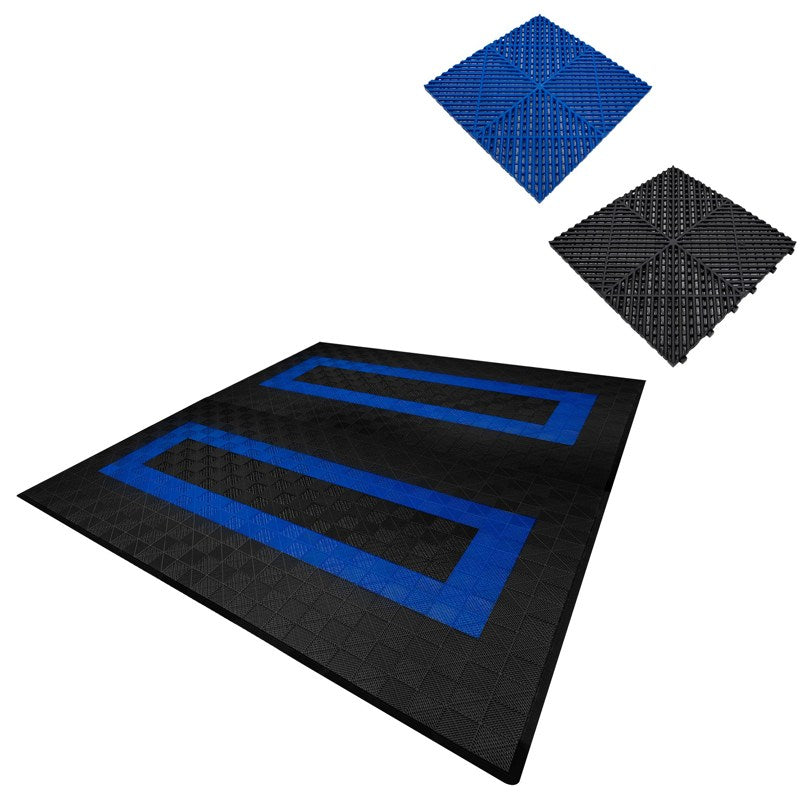 Vented Garage Floor Tiles With Edges  165 Black & 60 Blue